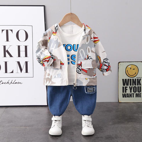 Boys spring and autumn suit set of three